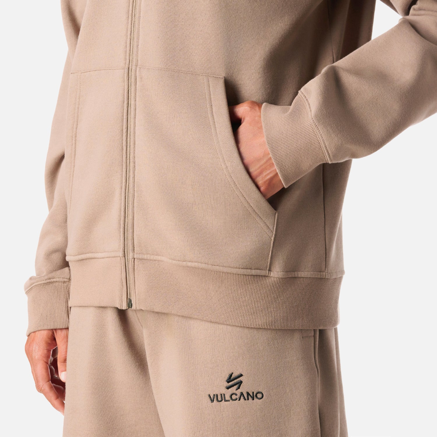 Polerón Hombre Cool Down Full Zip Sweatshirt Hoody Taupe Vulcano - Image 6