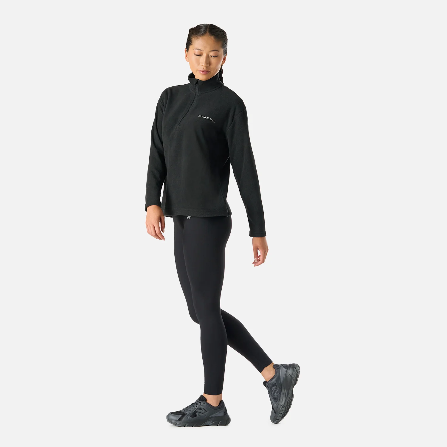 Polerón Mujer Cool Down 1/4 Zip Fleece Negro Vulcano - Image 3