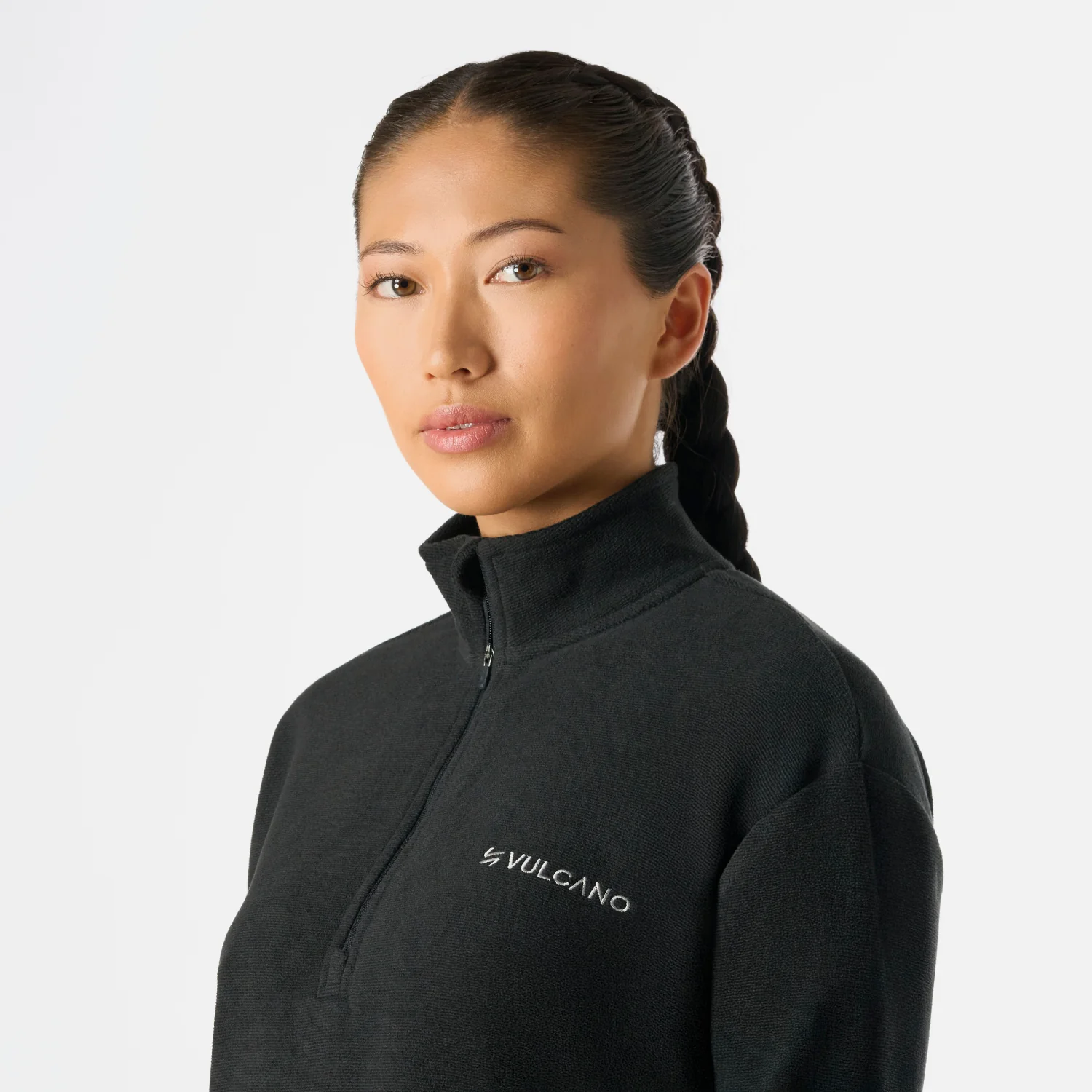 Polerón Mujer Cool Down 1/4 Zip Fleece Negro Vulcano - Image 5