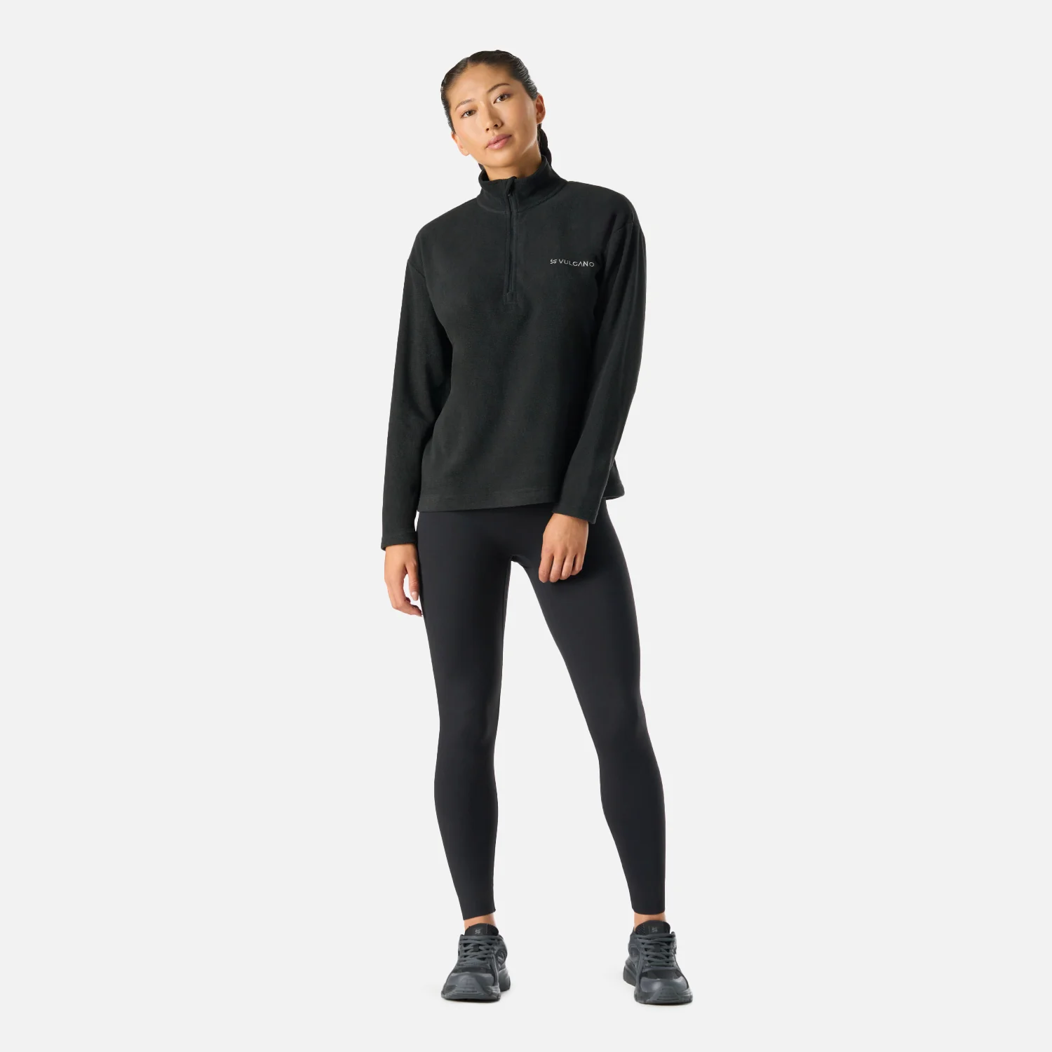 Polerón Mujer Cool Down 1/4 Zip Fleece Negro Vulcano - Image 7
