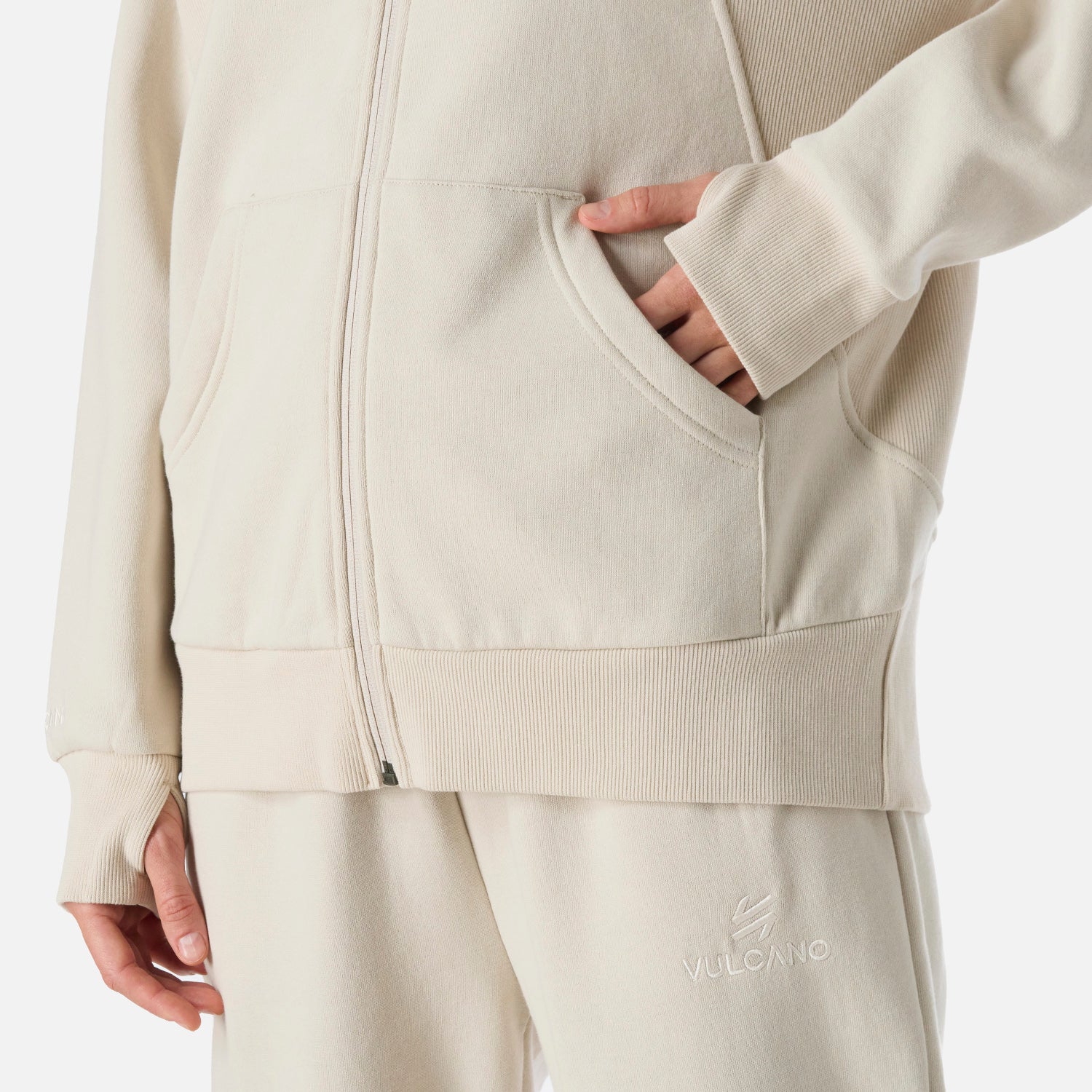 Polerón Mujer Cool Down Full Zip Sweatshirt Crema Vulcano - Image 5